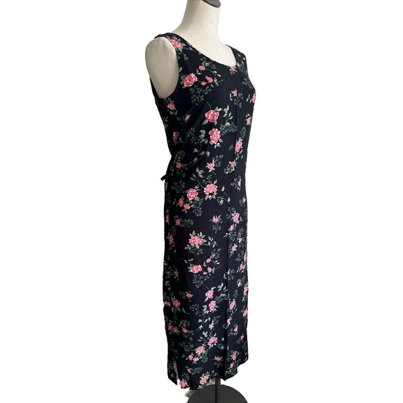 Vintage Kathie Lee Dress Black Floral Sleeveless Slip Tank Tie Back Size 4/6 - Picture 7 of 10